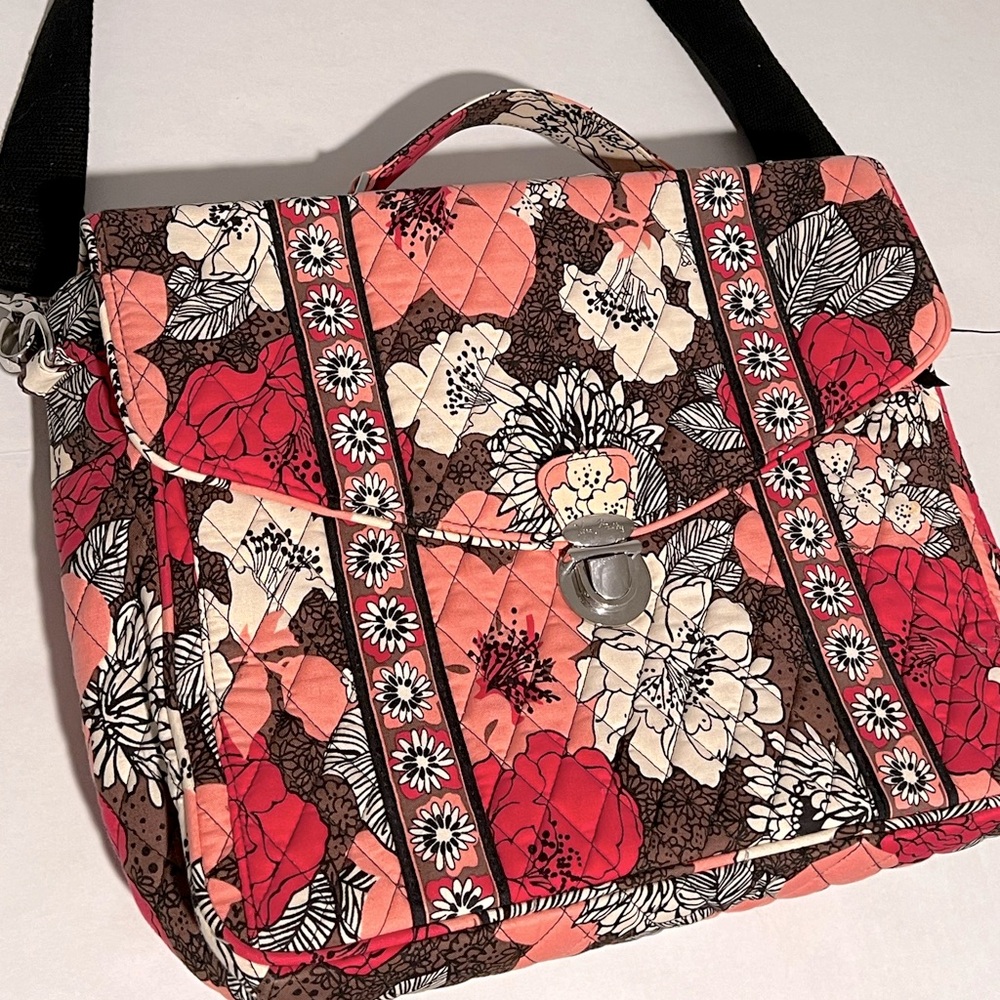 Vera Bradley laptop carrying briefcase satchel bag in mocha rouge floral print